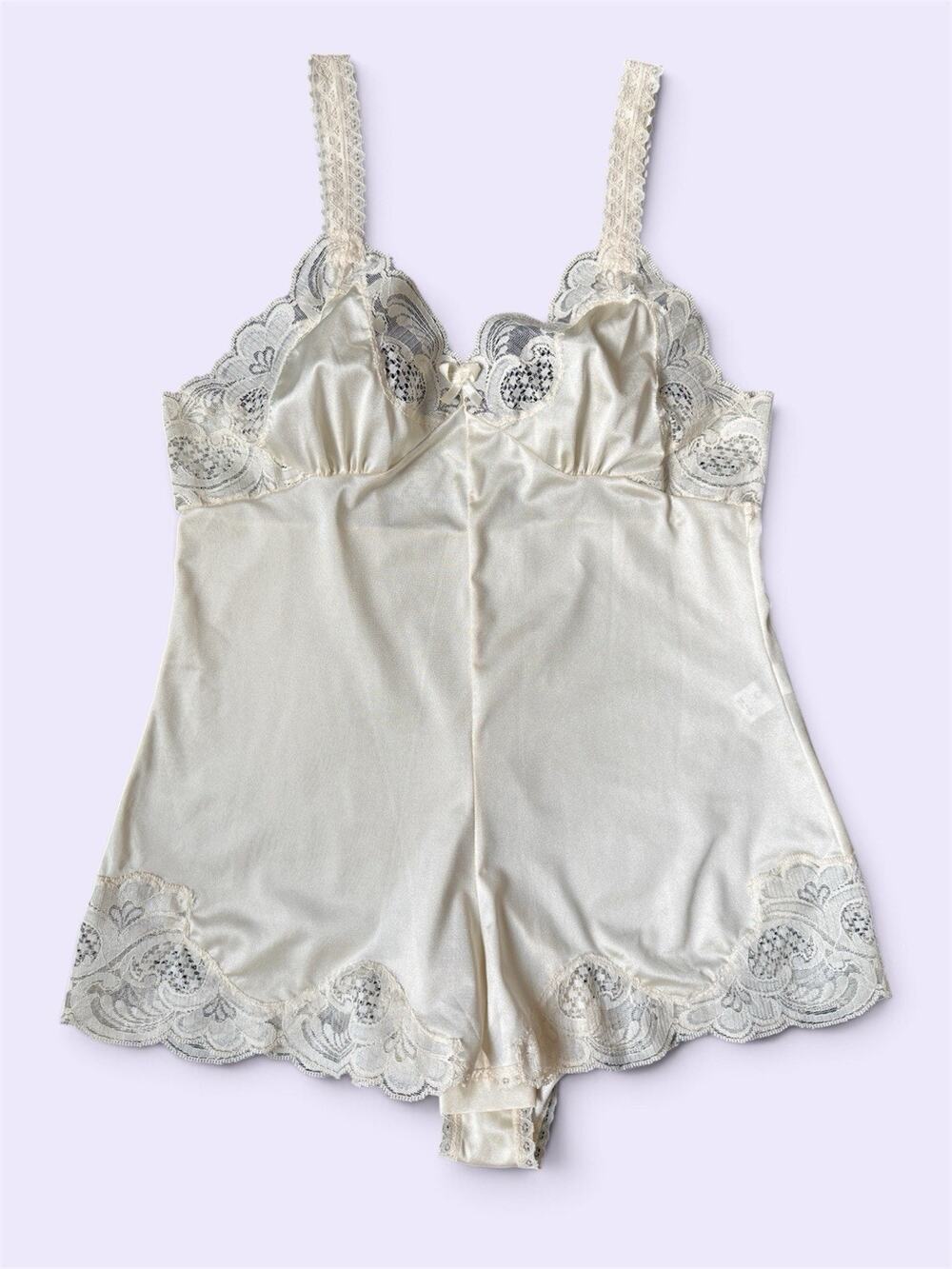Vintage Ilusion Ivory Lace Teddy Bodysuit Small Made in Mexico 80s 90s Lingerie